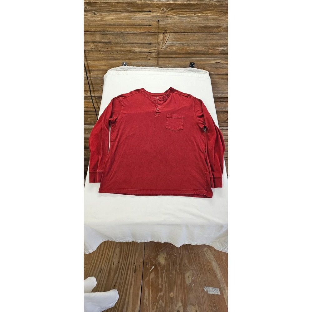 RedHead Brand Co Mens XL Red Long Sleeve Henley Shirt Chest Pocket Casual Top